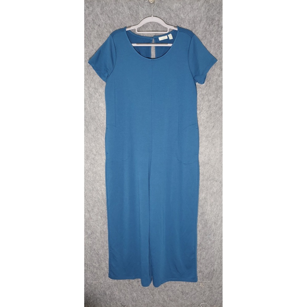 LOGO Lounge by Lori Goldstein Jumpsuit SP Blue Minimalist Short Sleeve Pocket